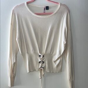 Women's Cream Lace-Up Sweater